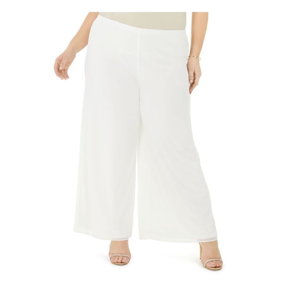NWT MSK WOMEN Womens Ivory Sheer Elastic Waist Evening Wide Leg Pants Plus 3X